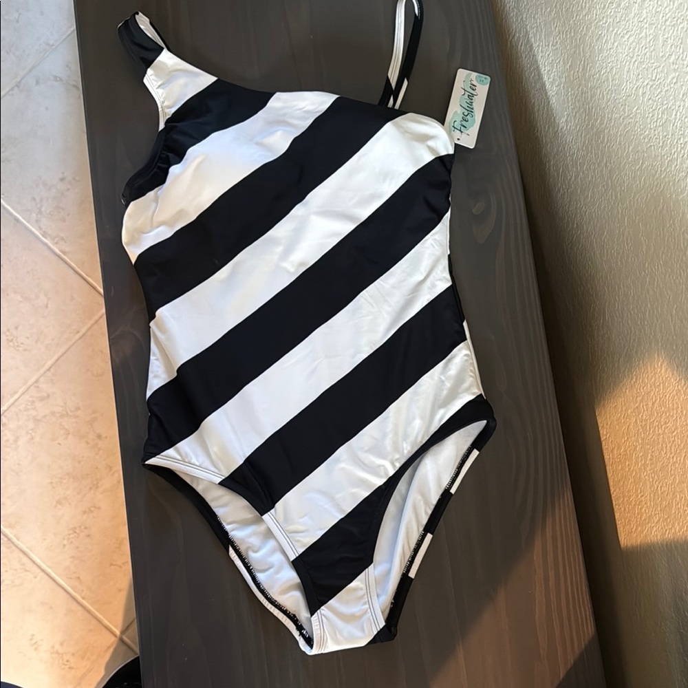 Striped Black and White Women Swimwear